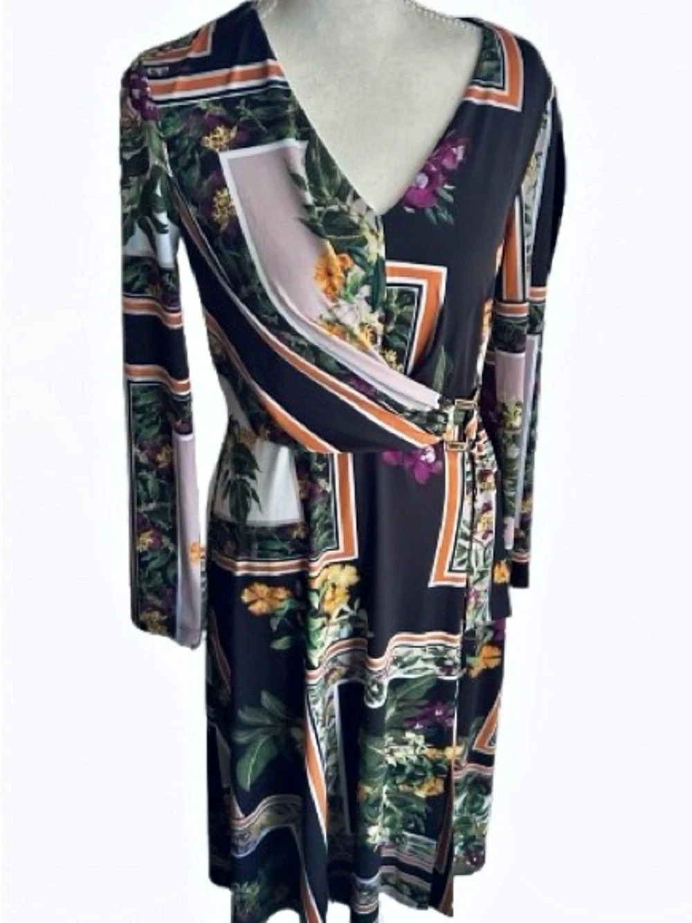 Stunning Floral JOSEPH RIBKOFF Garden Dress 6 Boho Midi Wrap Designer Small